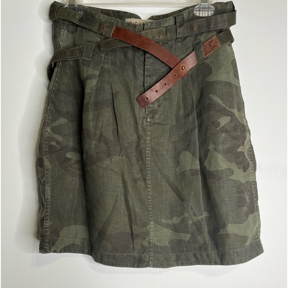 Richards Green Camo Short Mini Skirt Womens Double Belt Small Medium